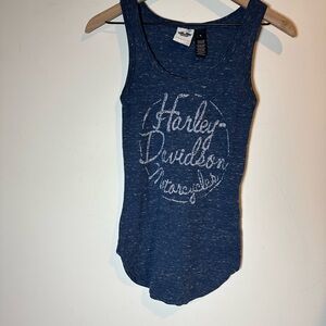 Y2K Harley-Davidson Navy Tank with White Script